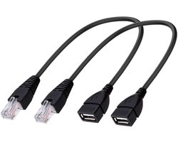 USB naar RJ45 ethernet kabeladapter 30 cm - 2 stuks, netwerkverlengkabel voor router, ADSL modem en camera, snelle dataverbinding