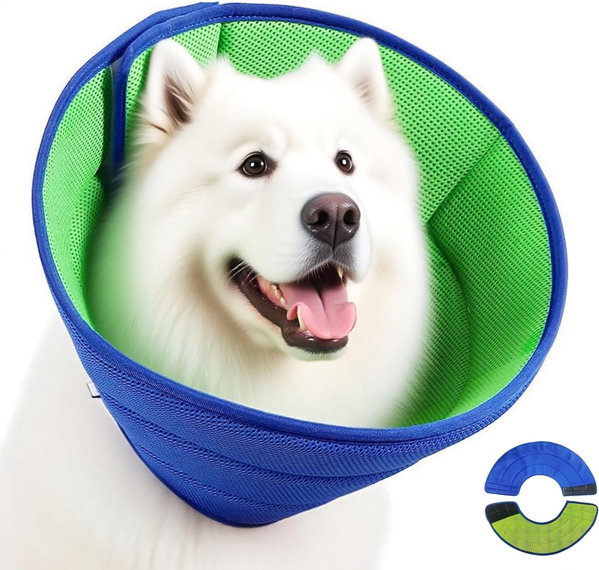 Ademend Hondenhalsband met Anti-Leak Bescherming - Elizabethaanse Halsband voor Honden (L, Groen & Blauw)