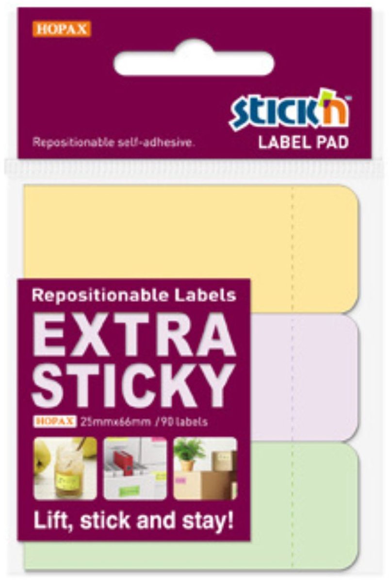 Stick'n Label Etiket - 25x66mm - Extra Sticky - Verschillende Kleuren - 3x30 - Sticky Notes