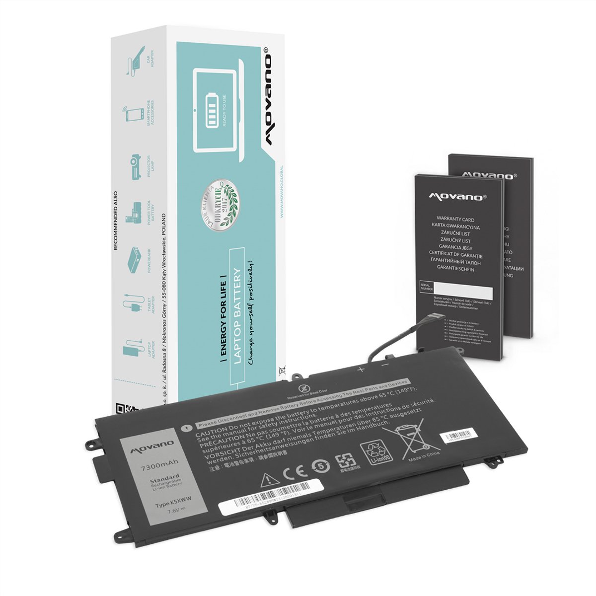 Movano K5XWW Serie - Batterij voor Dell Latitude 5289 7390 2-in-1 - 7300mAh - Hoge Capaciteit