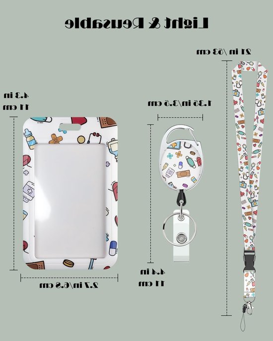 Fashionable ID Holder met Cartoon Patroon, Retractable Badge Reel en Afneembare Lanyard voor Werknemers en Verpleegkundigen van Merkloos — afbeelding 2