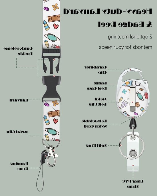 Fashionable ID Holder met Cartoon Patroon, Retractable Badge Reel en Afneembare Lanyard voor Werknemers en Verpleegkundigen van Merkloos — afbeelding 3