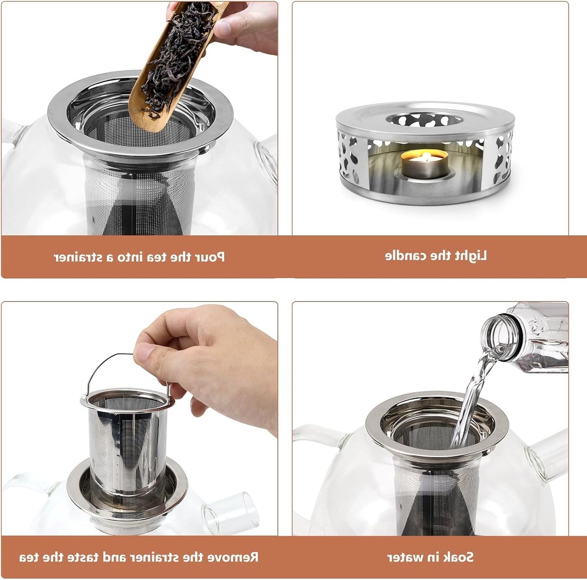 Stijlvolle glazen theepot van 1500 ml met filter en warmhouder voor losse thee, fruitinfusies en geurige theesoorten — cadeau in Kookcadeaus - foto 4