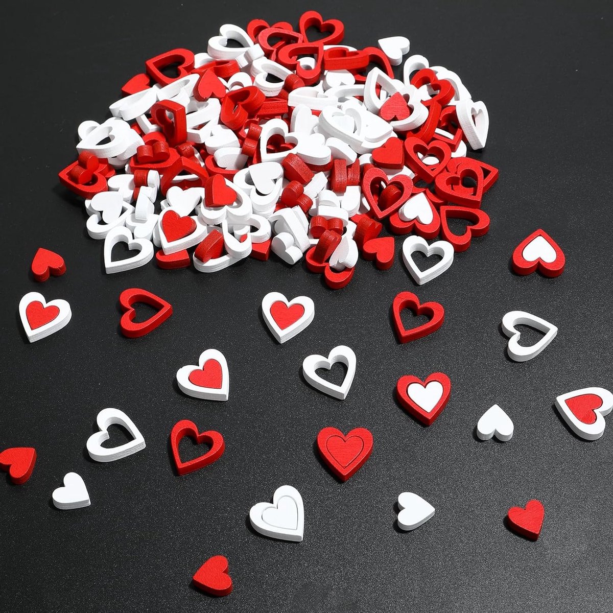 Houten Hartdecoraties - 200 Stuks, Rode en Witte Harten voor Tafelversiering, Bruiloften, Verjaardagen en DIY Projecten