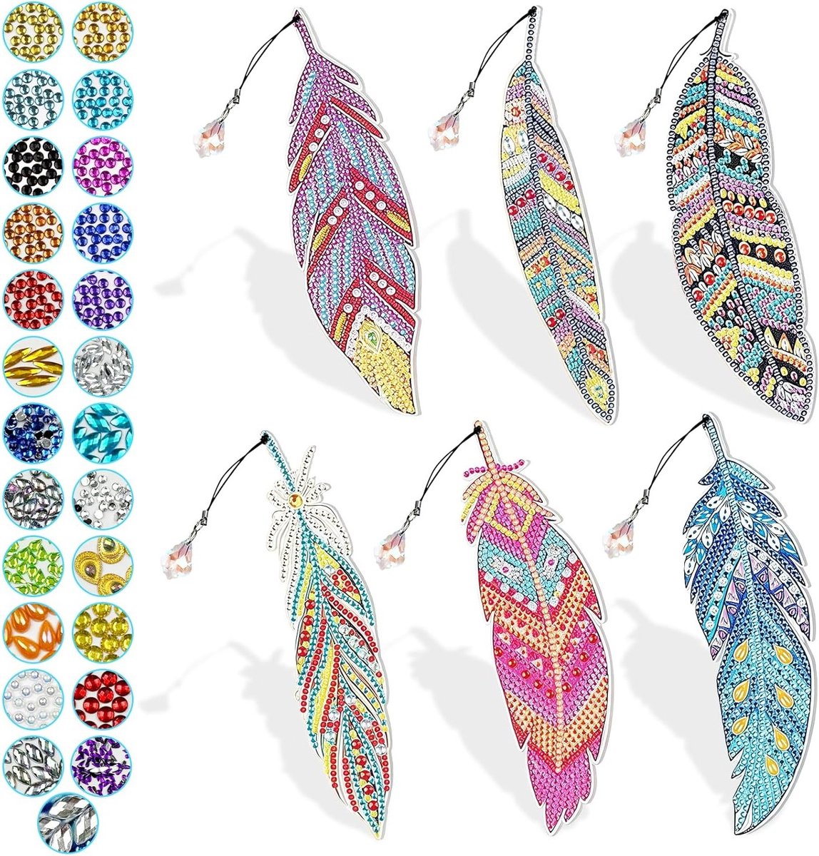 Set van 6 Diamant Schilderij Boekenleggers - Creatieve Knutselset voor Meisjes en Jongens, DIY Cadeaus voor Kinderen van 6 tot 12 Jaar met Groene Basis en Punttekenpen