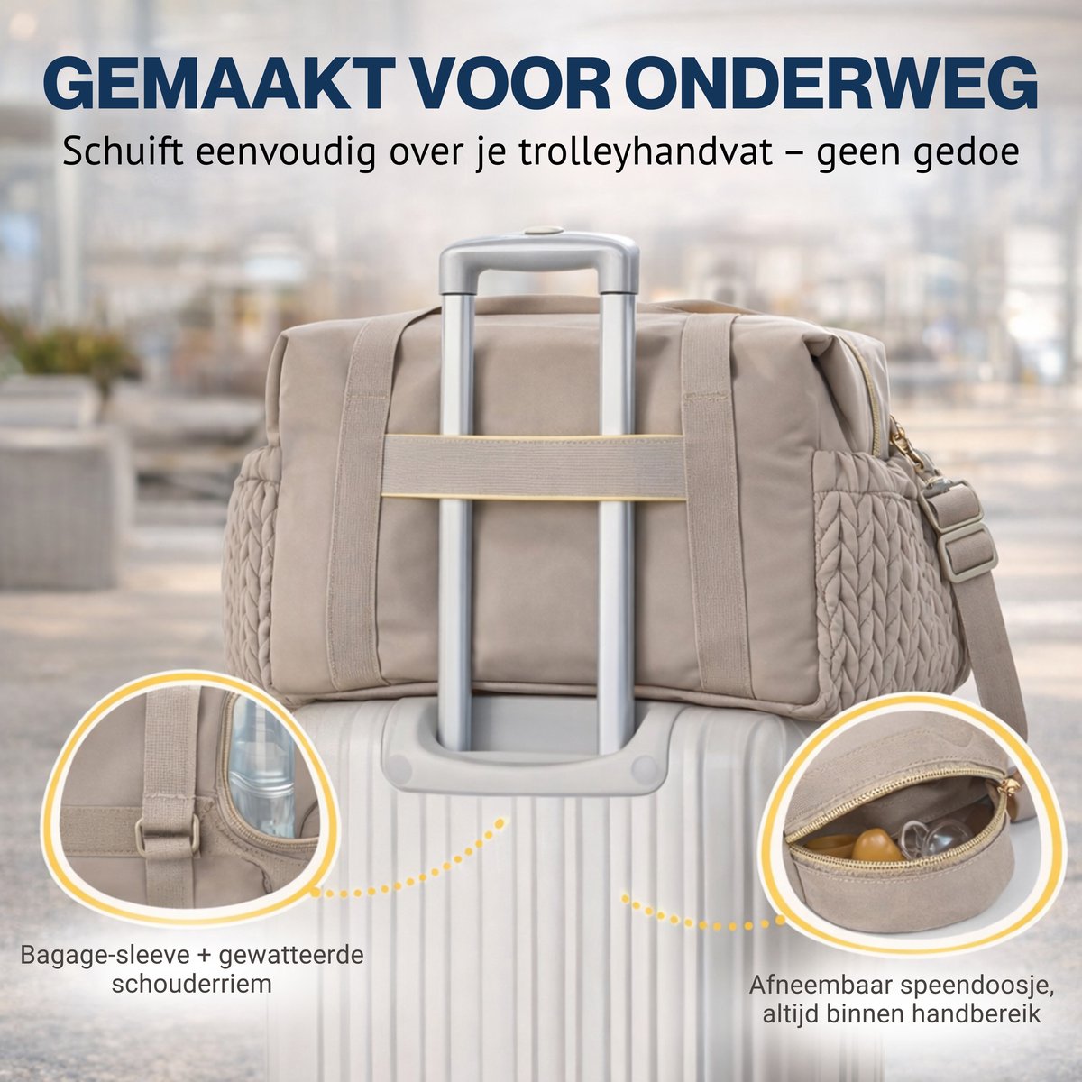 Qrenova Luiertas Groot - Inclusief Verschoonmatras - Lichtbruin thumbnail 4
