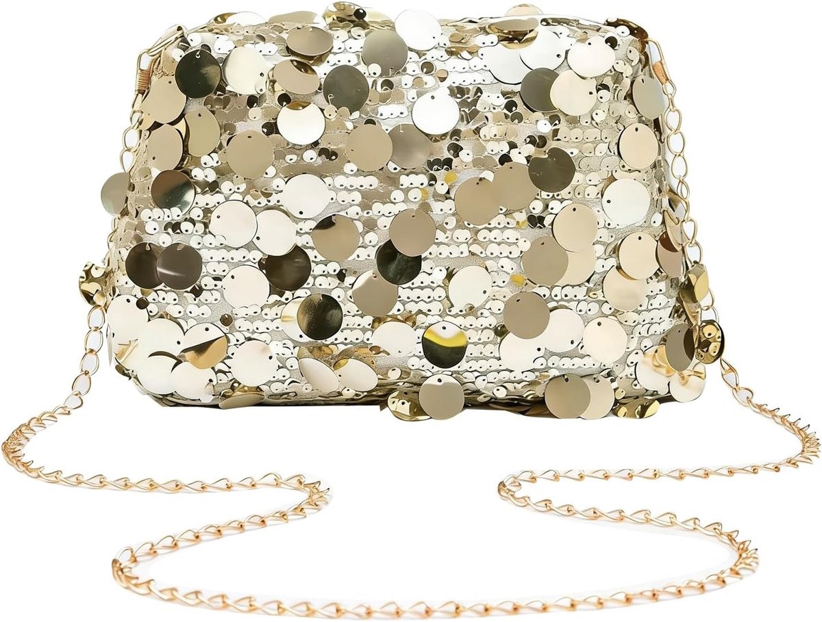 Glinsterende Crossbody Tas voor Dames, Verstelbare Schoudertas voor Avond, Feest en Bruiloft met Pailletten