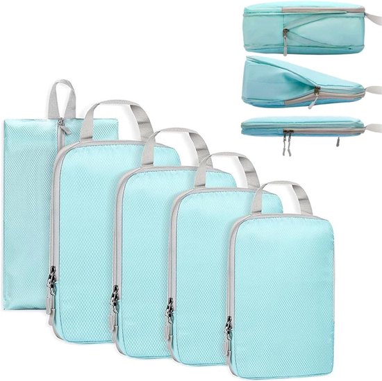 5-delige Koffer Organizer Set met Compressie, Inpak Cubes voor Reizen, Ruimtebesparende Oplossing, Ideaal voor Koffers en Rugzakken, Efficiënt Inpakken en Organiseren