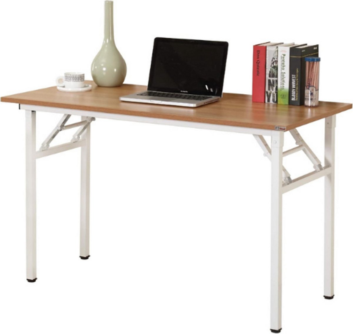 Sogesfurniture Opvouwbare Tafel - 100 X 60 X 75 Cm - Bureau Zonder Montage - Computer En Laptop Tafel - Multifunctionele Werktafel Voor Kantoor Studie Gaming En Eettafel - Teak En Wit