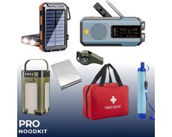 Nood-Kit Pro Noodpakket 72 Uur - Overlevingspakket Bij Rampen/Oorlog/Stroomuitval - Survival Ehbo Kit - Waterfilter - Solar Powerbank - Noodradio - Nooddeken - Noodfluitje - Noodverlichting