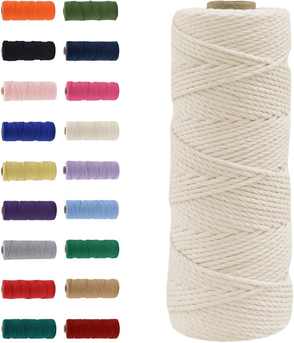 Macramé Touw 3 mm x 100 m Off-White - 100% Natuurlijke Katoenen Draad voor Creatieve Projecten, Wandtapijten en Ambachten