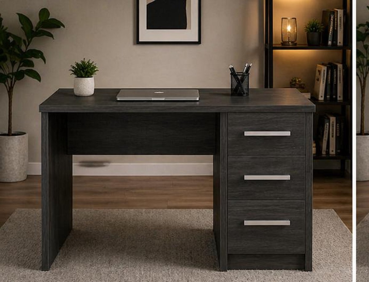 Bureau met 3 Lades 110x56x73 cm – Compact Computerbureau met Opbergruimte, Houten Werkblad, Modern Home Office Schreibtisch – Beuken – Vermissen