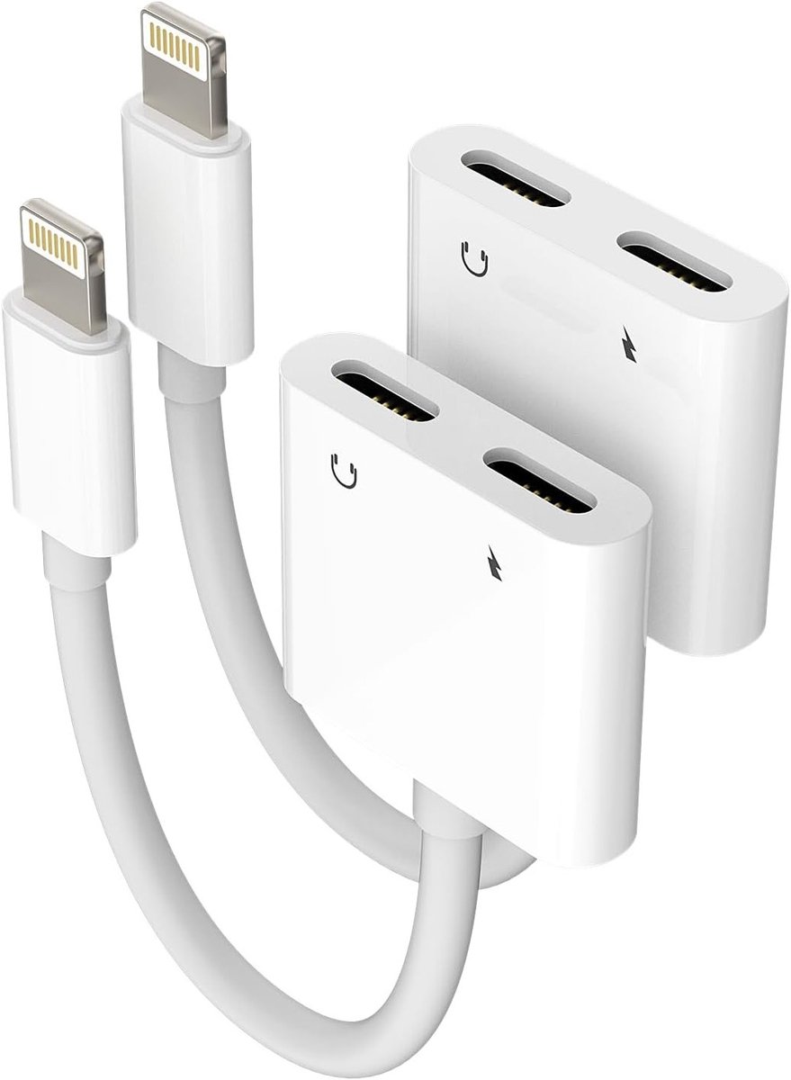 2-in-1 Hoofdtelefoonadapter voor Opladen en Audio, Splitter voor Auto AUX en Mobiele Telefoons, Geschikt voor iPhone en iPad, Ideaal voor Muziek en Opladen