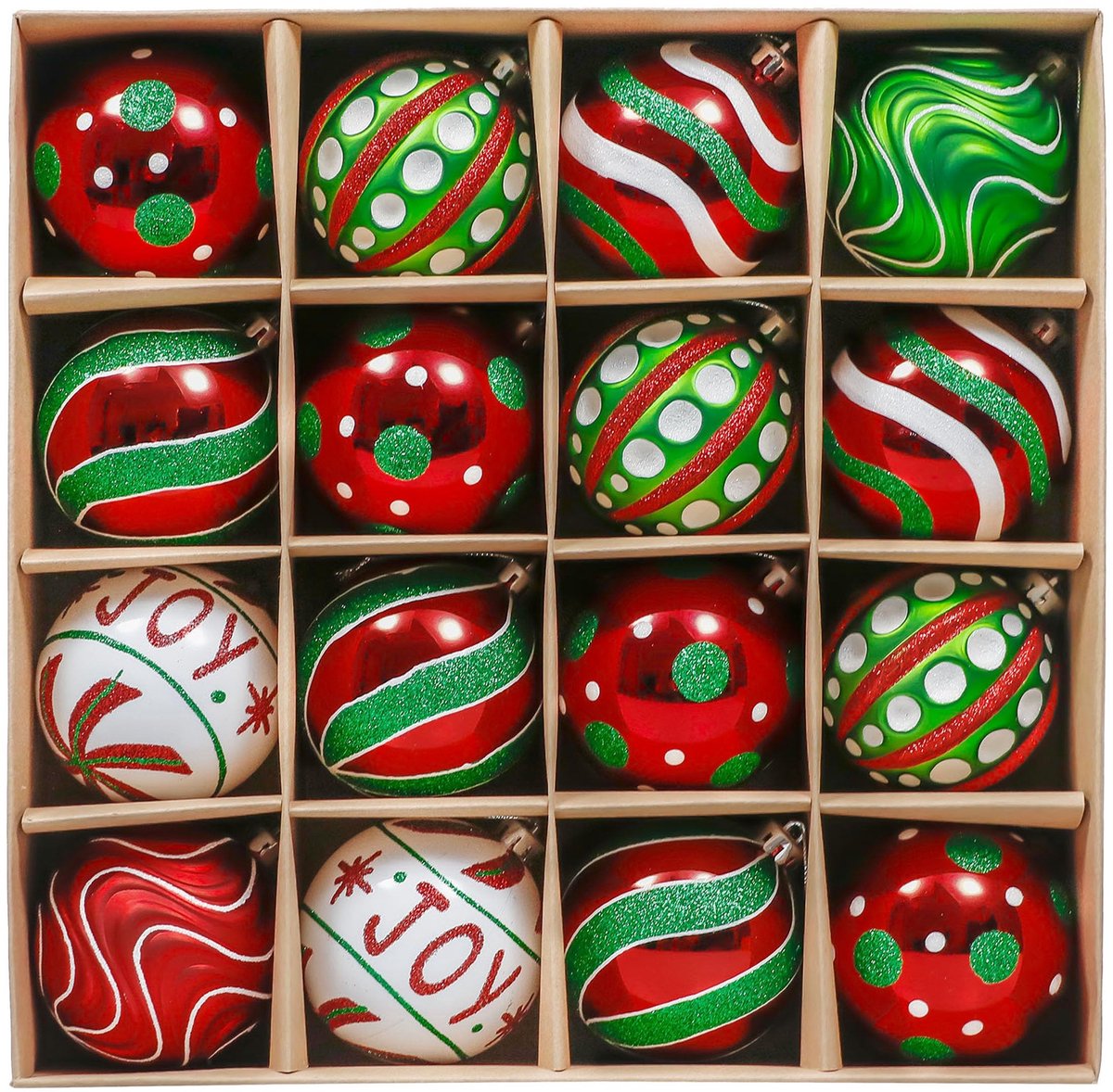 ONF3 - Kerstballen - 16-delige set - Luxe kerstversiering - Rood groen wit - Hangende kerstballen - Perfect voor de kerstboom - 8 cm