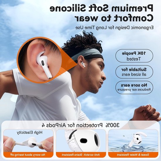 Draadloze oordopjes met zachte silicone, antislip ontwerp, schoonmaakpen en karabiner - Geschikt voor Apple AirPods 4, ideaal voor vrouwen en mannen (Wit) — afbeelding 4