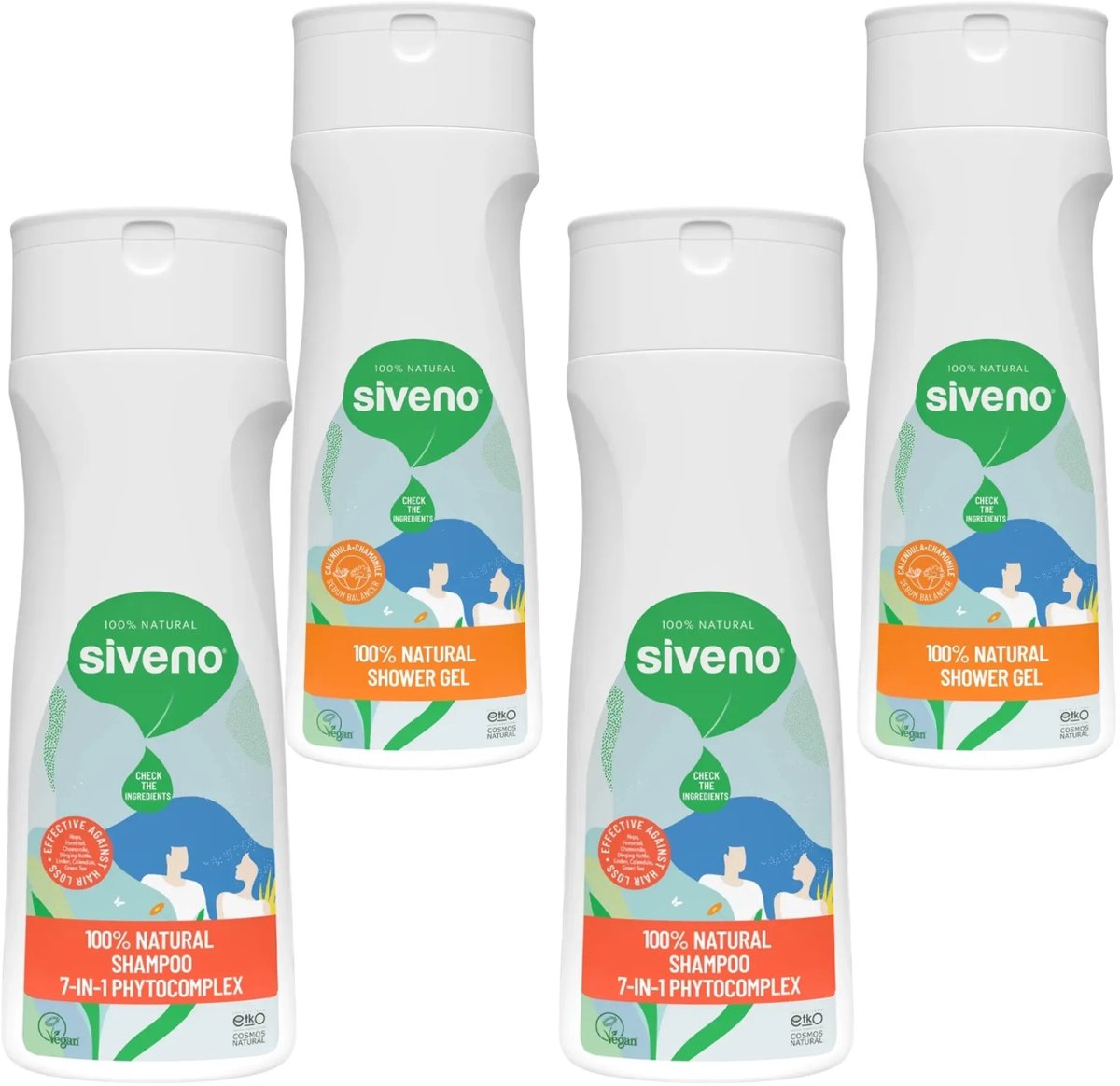 Siveno 100% Natuurlijke Bad- en Verzorgingsset 4 Stuks – 2x Douchegel & 2x Shampoo