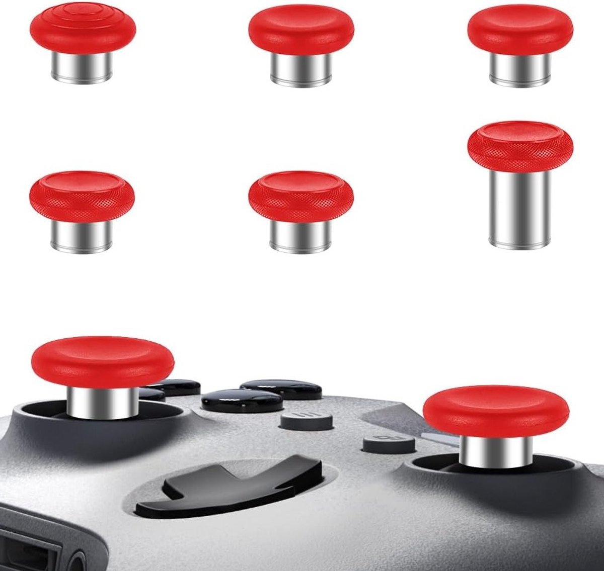 6 Stuks Metalen Thumbsticks voor Xbox One Elite Controllers, Magnetische Joysticks met Coating, Verbeterde Grip en Precisie (Zilver + Rood)