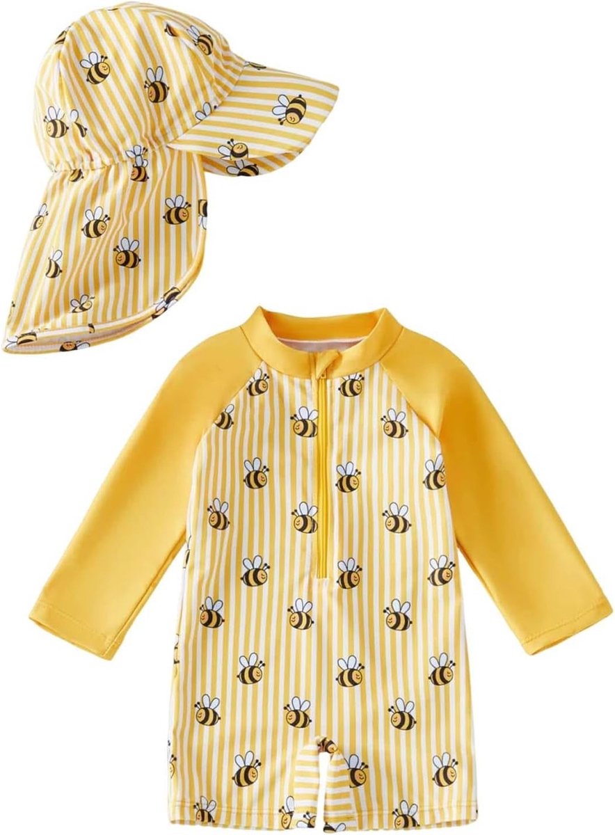 UV-beschermende Badmode voor Meisjes van 3-24 Maanden met Zonnehoed - Eendelig Badpak voor Peuters en Baby's