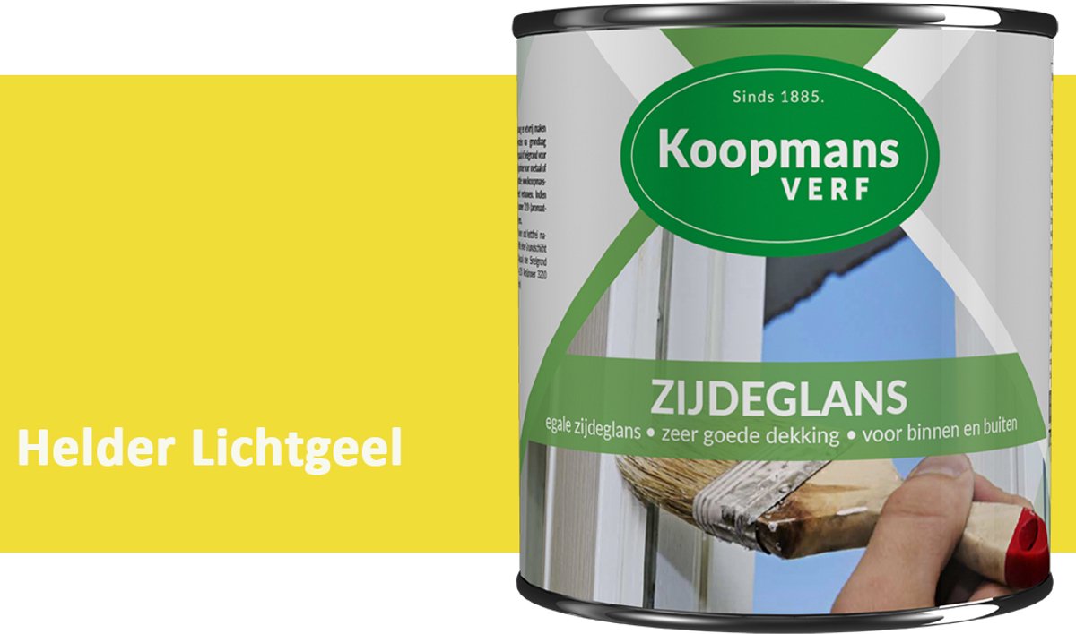 Koopmans Zijdeglans Lakverf – Binnen & Buiten – Kras- en Stootvast – Hoge Dekkracht – Voor Hout, Deuren en Kozijnen – Helder Lichtgeel – 1,5 l
