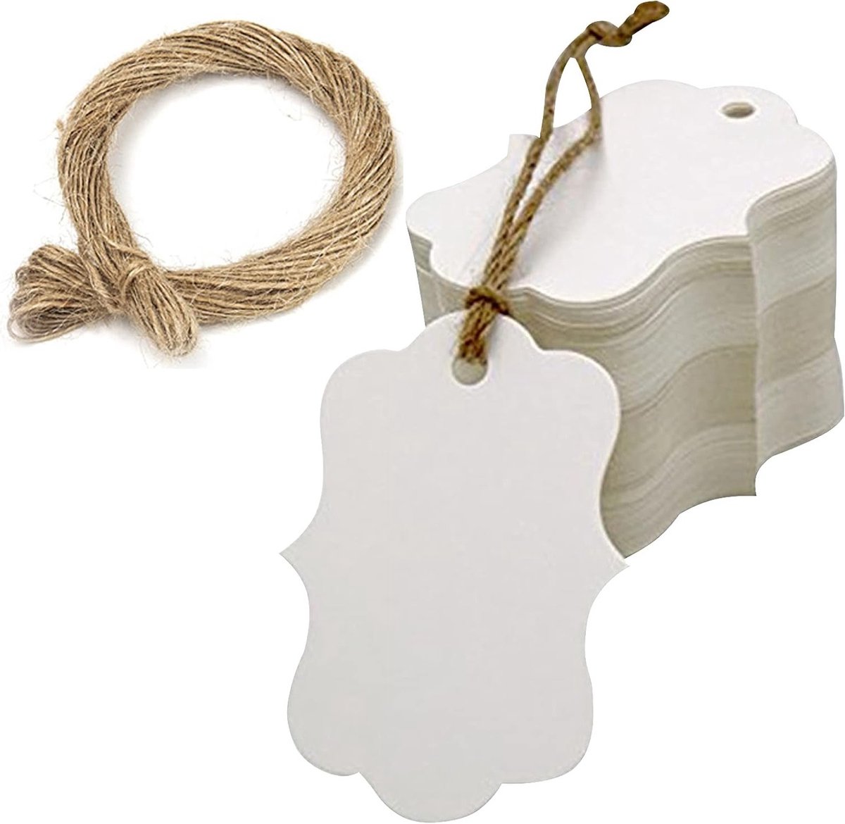 Labels van Kraftpapier voor Geschenken - 100 Stuks, 3 x 5 cm met Jute Touw voor Bruiloft, Verjaardag en Feestdagen