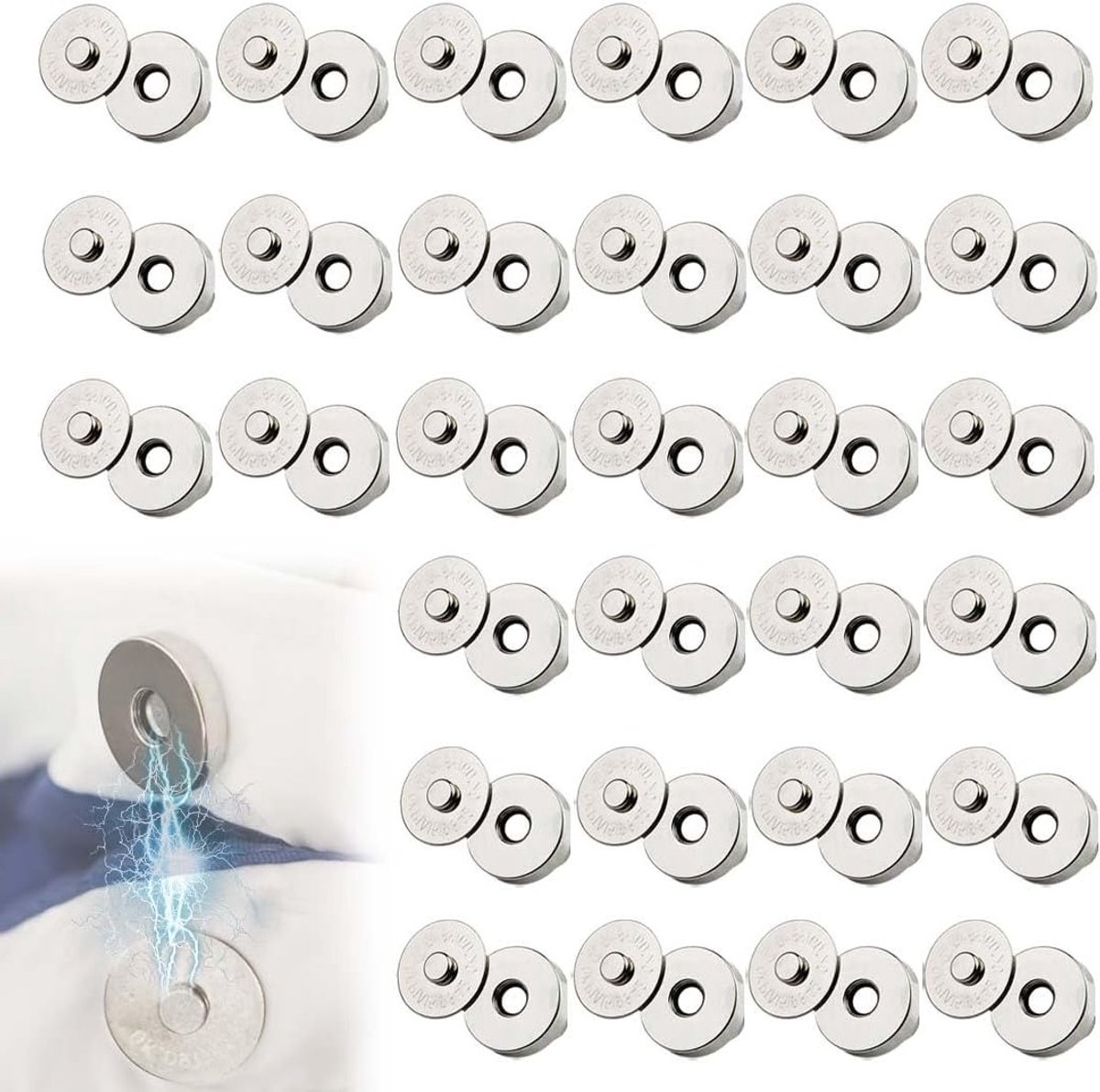 Set van 30 Magnetische Knopen voor Tassen - 14mm Haak Magneten voor Naaiwerk, Handwerken en Kleding