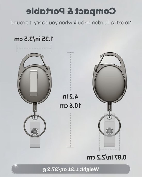 Set van 2 Zware Metalen Retractable Badge Reel voor Badgehouders, Sleutelhangers en Carabiner Clip met 55cm Nylon Touw — afbeelding 2