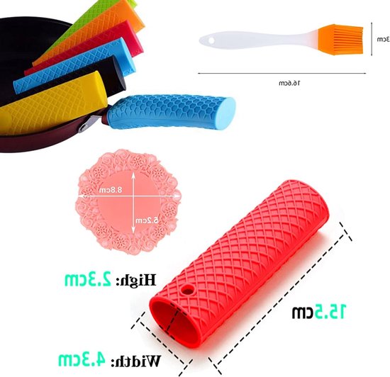Set van 5 Thermische Siliconen Handgrepen - Beschermende Covers tegen Hitte voor Pannen, Casseroles en Pannenkoeken - Rood, Oranje, Groen, Zwart, Blauw — afbeelding 5