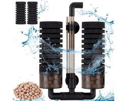 Dubbele sponsfilter voor aquarium tot 55 gallons - Biochemische filter voor zuurstofverhoging en cyclusbeheer met media-container