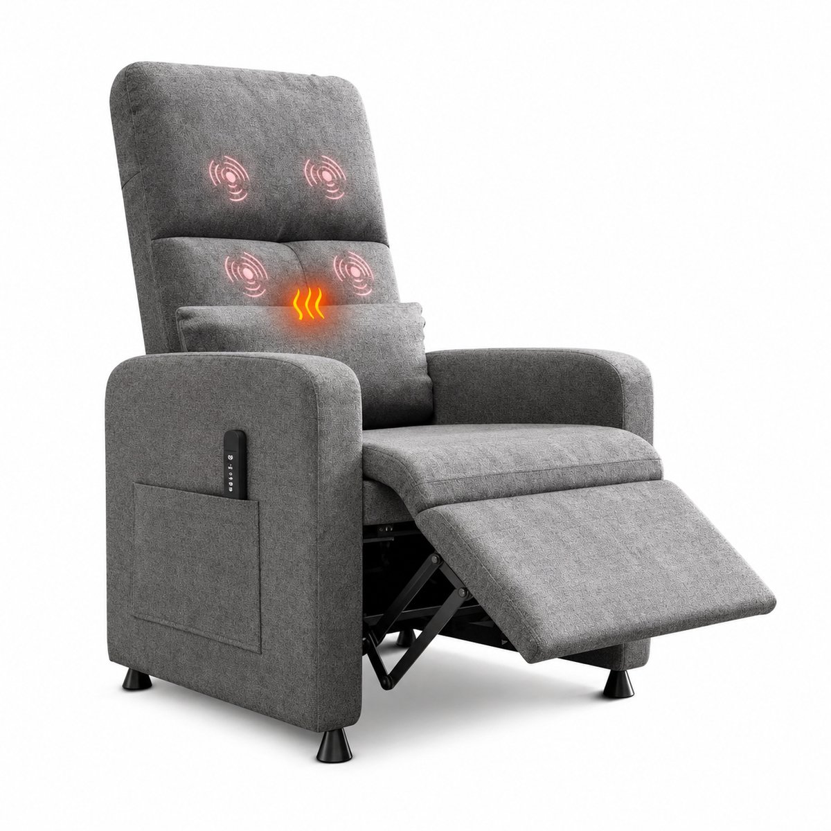 Solvix Massagestoel – Relaxfauteuil – Fauteuil Elektrisch – Zetel – Verstelbaar met Verwarming – Massagefunctie – Met Afstandsbediening – Modern Design – Voor Woonkamer en Kantoor Grijs