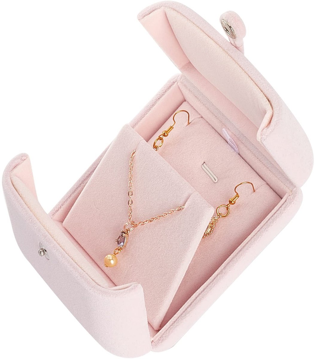 Store_8 - Sieradendoos - Velvet - Luxe opbergoplossing - Roze - Geschikt voor kettingen en oorbellen - Perfect voor cadeaus - Handig voor thuis