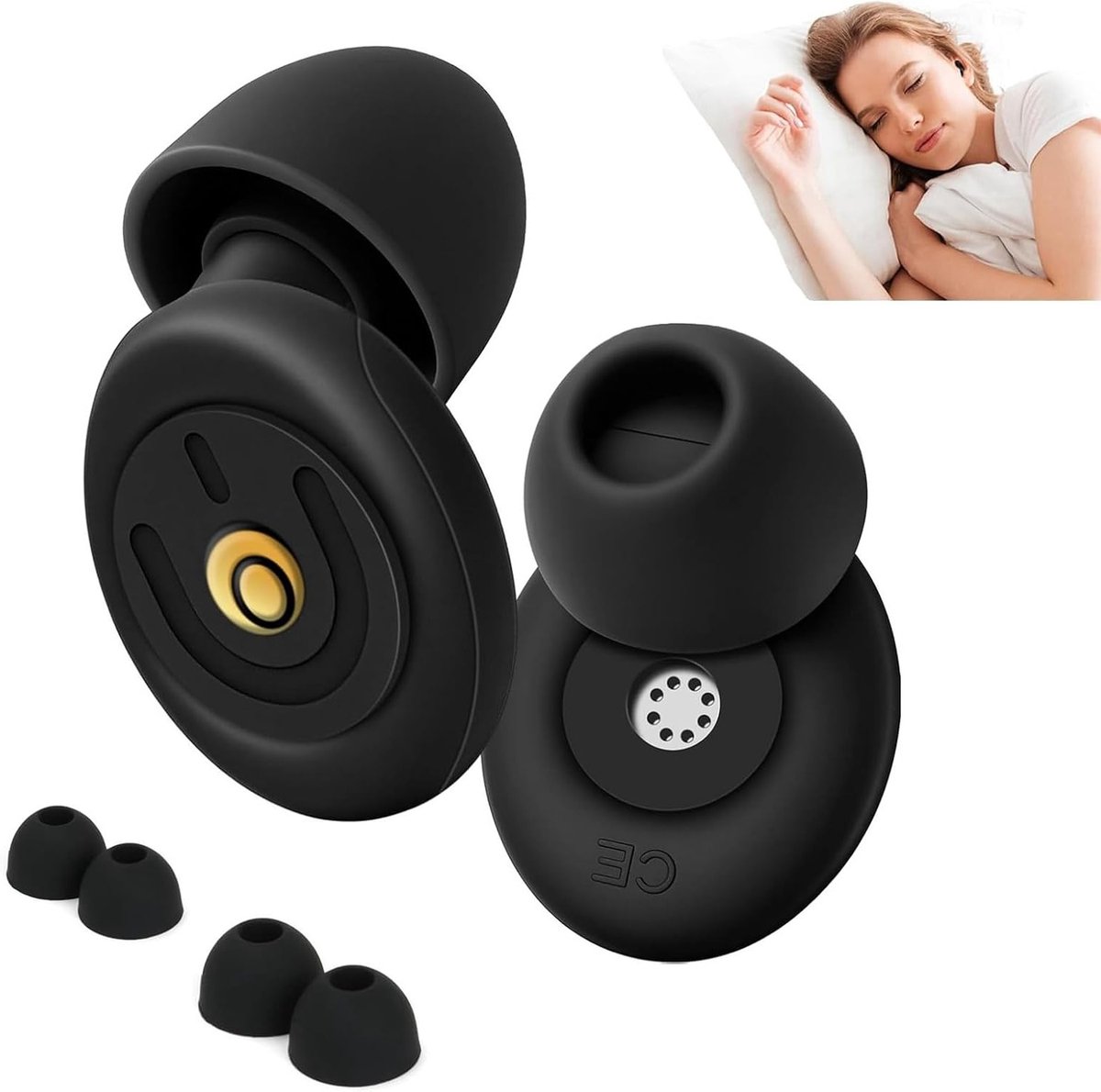 Noise Reducing Oordopjes voor Slaap - Flexibele Silicone, Ultra Zacht en Herbruikbaar voor Focus en Reizen, Inclusief 1 Paar met 2 Vervangende Paren in Zwart, 50dB SNR