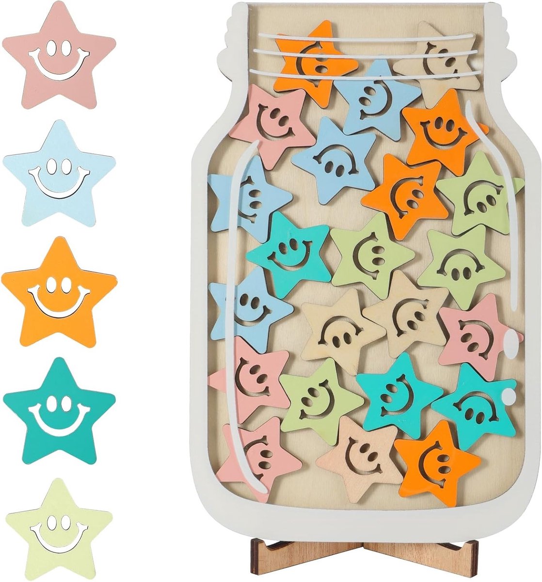 Beloningssystemen voor Kinderen met Sterren: 25 Houten Sterren en Handvat voor Motivatie