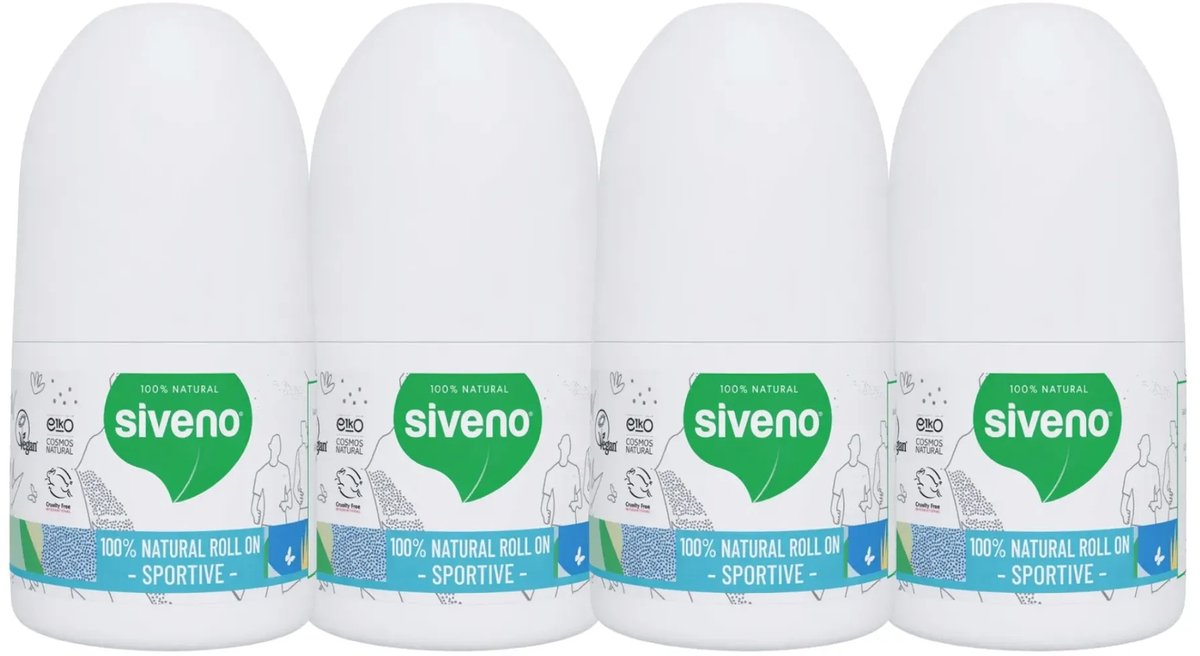 Siveno 100% Natuurlijke Roll-On Deodorant Sportive Voordeelverpakking (4-delig)