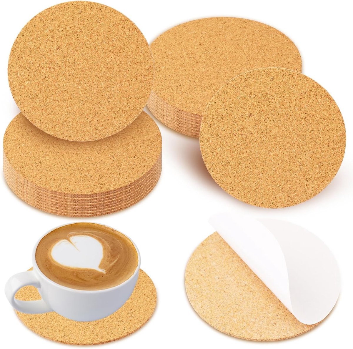 Ronde kurken onderzetters set van 20, diameter 10 cm, herbruikbaar en hittebestendig, antislip voor glazen en kopjes, ideaal voor keuken en woonkamer