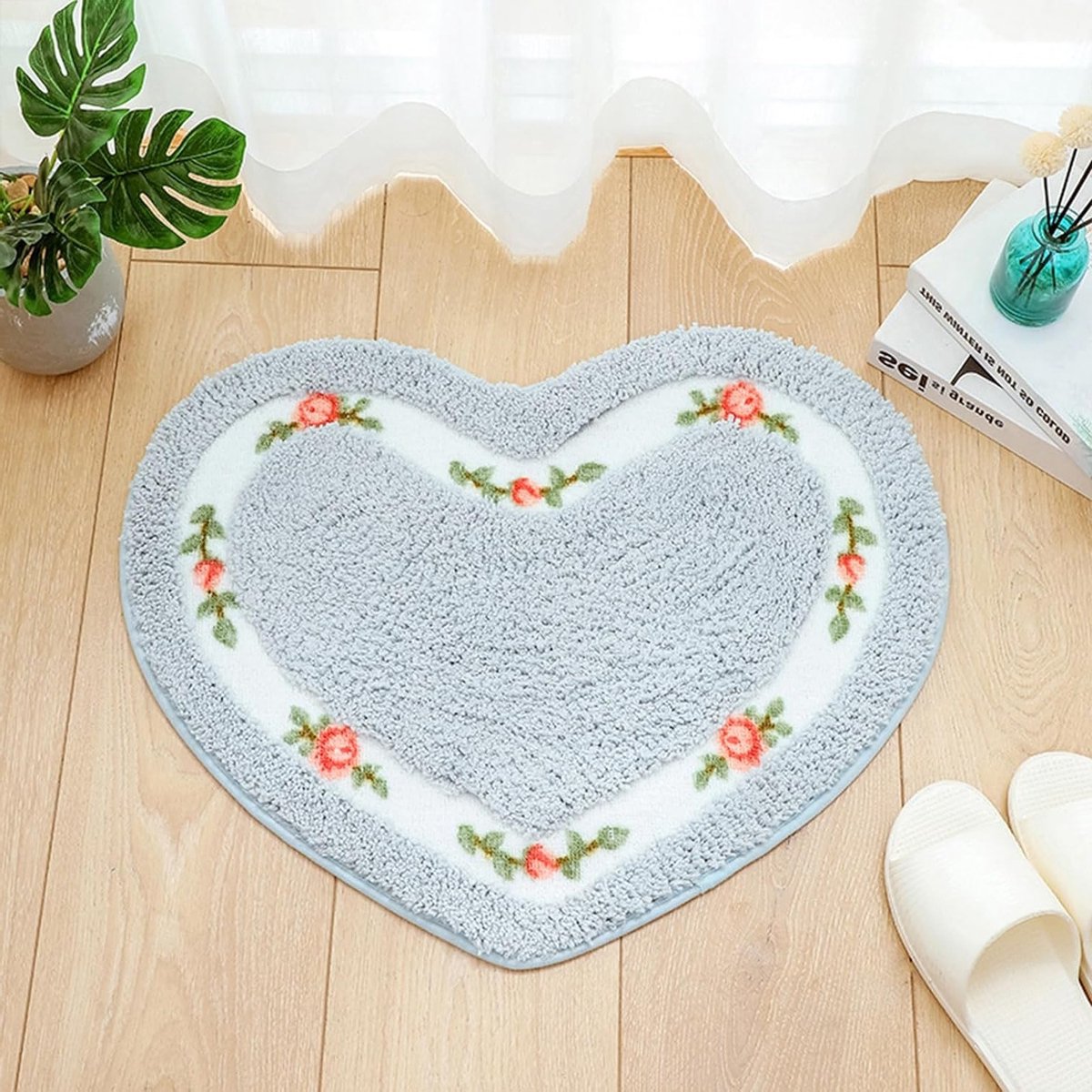 Absorberende Badkamer Tapijten, Sneldrogende Deurmat, Antislip Hartvormige Badmat Blauw 45 x 50 cm voor Comfort en Veiligheid