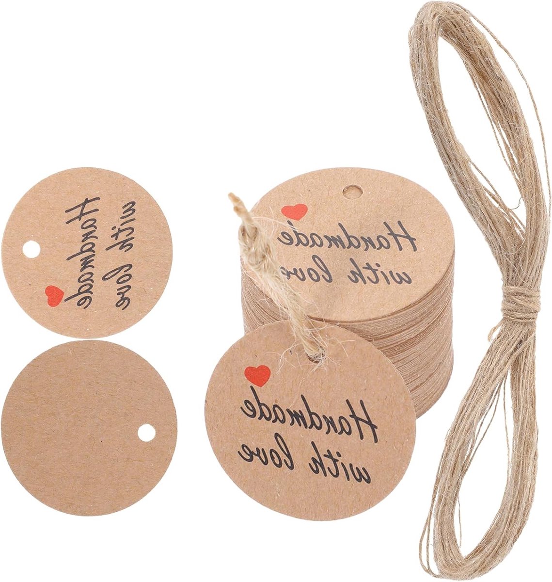 Handgemaakte Tags met Liefde - 100 Stuks Bruine Papieren Hangtags van 3cm voor DIY Ambachten, Trouwen en Verjaardagsfeestjes