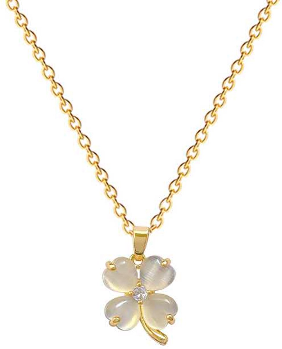 Gading dames ketting met een klavertje vier- RVS ketting-goudkleurig- 10mm-40cm+5cm
