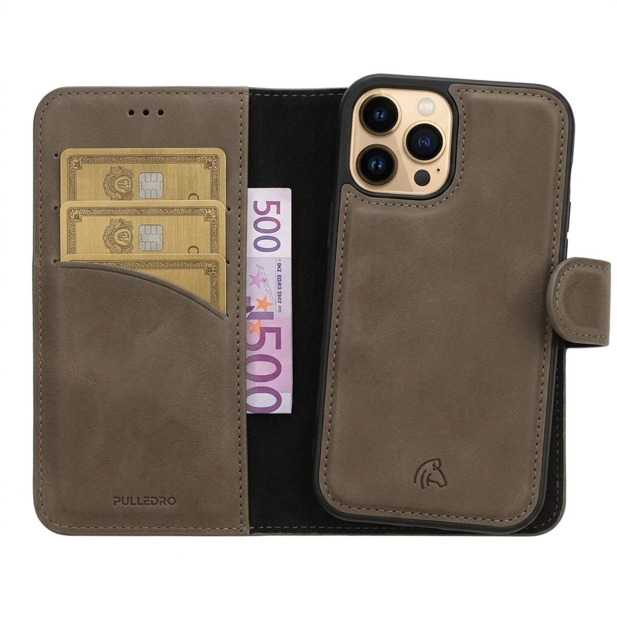 Pulledro geschikt voor iPhone 13 uitneembare leer BookCase hoesje - Antic Coffee