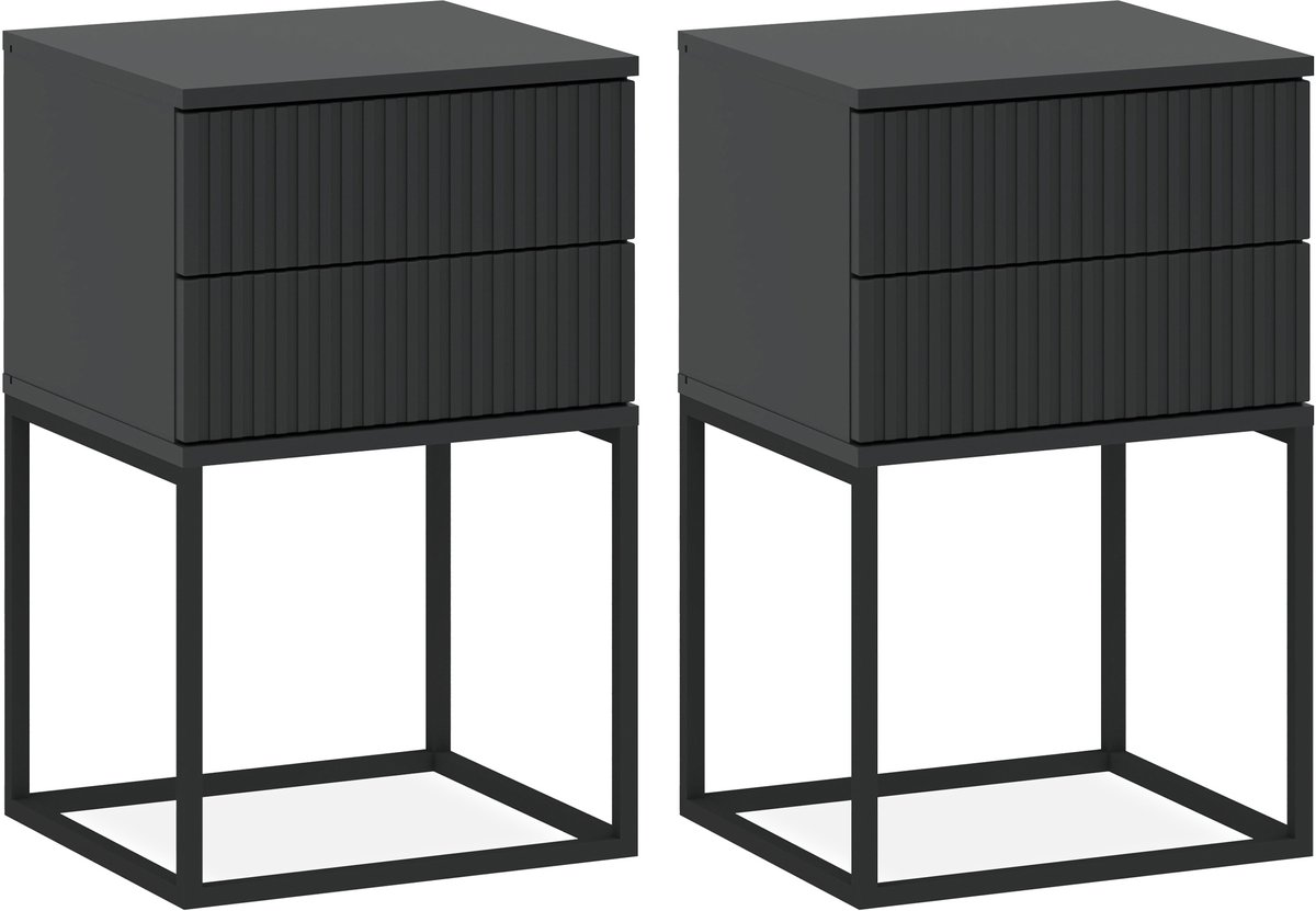 KONSIMO® RECTUS Nachtkastje Set van 2 - met lades - Bijzettafeltjes (2 stuks) - Antraciet - 40x65x39 cm