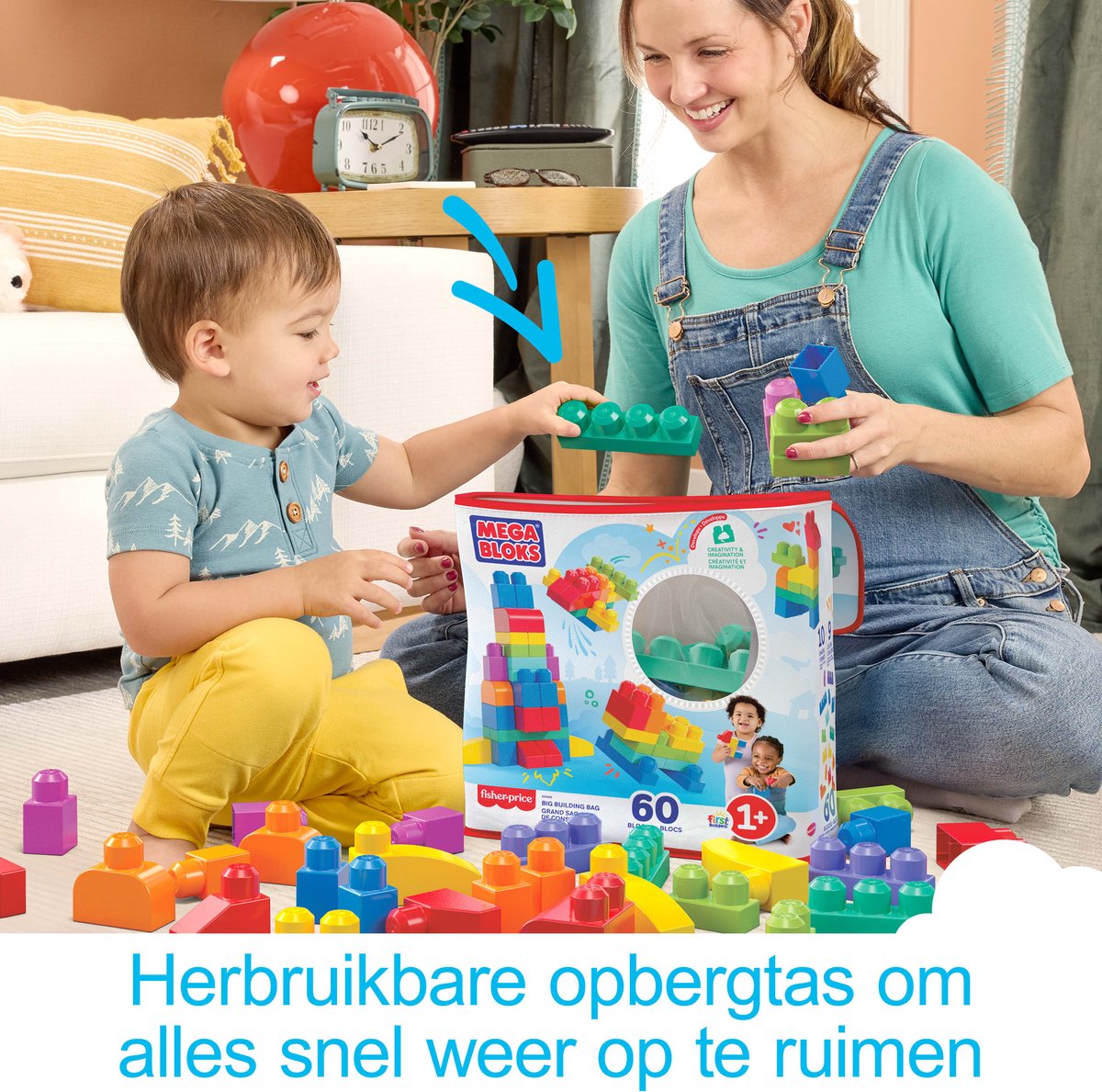 Mega Bloks First Builders Big Building Bag: 60 blokken voor peuters