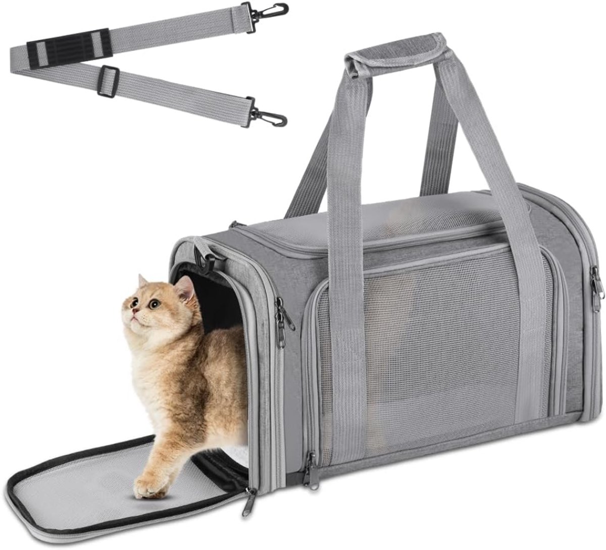 HEZIVO® Kattentas - Draagtas Kat en kleine Hond - Reistas met Schouderriem - Hondentas - Grijs