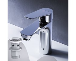 AM.PM Hit - Wastafelkraan met push-open waste set M-Size - Waterbesparend - Messing - Chroom