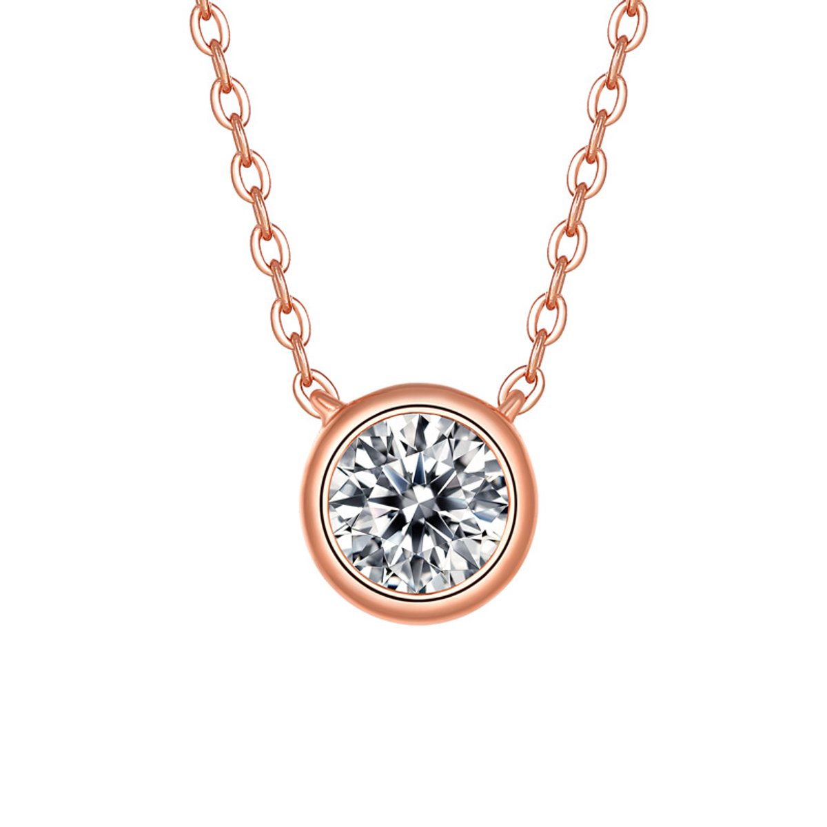Titanix Ketting Dames – 1 Karaat Moissanite met GRA-Certificaat (Diamant Alternatief) - 925 Sterling Zilver, licht rosé goudverguld