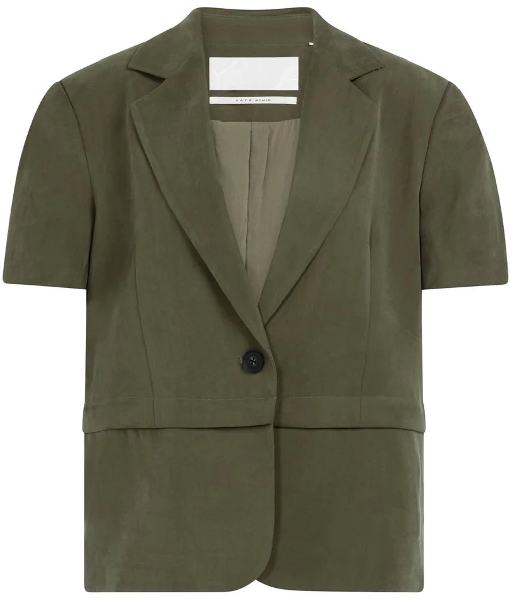 YAYA Geweven blazer met korte mouwen en afritsbare zoom maat 34
