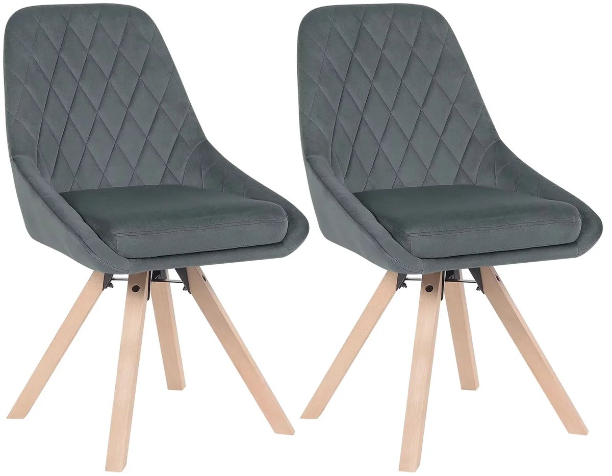 BukkitBow Luxe Velvet Eetkamerstoelen met 360° Draaifunctie - Set van 2 Stuks - Donker Grijs