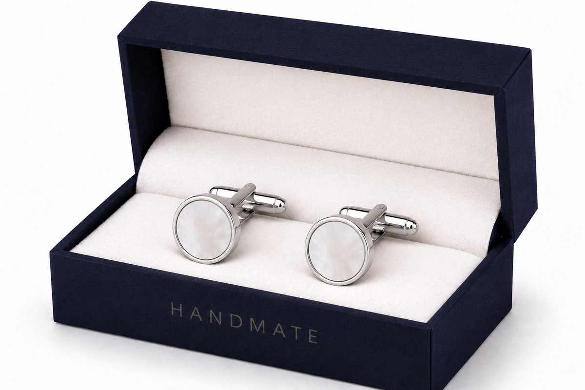 Manchetknopen Ronde Parel - Luxe Parelmoer Manchetknopen - Mother of Pearls Cufflinks - Zilver