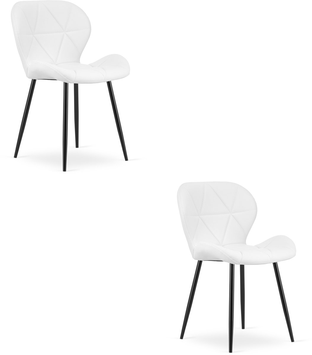 Set van 2 eetkamerstoelen MANGO – Wit kunstleer – Zwarte metalen poten – Modern design