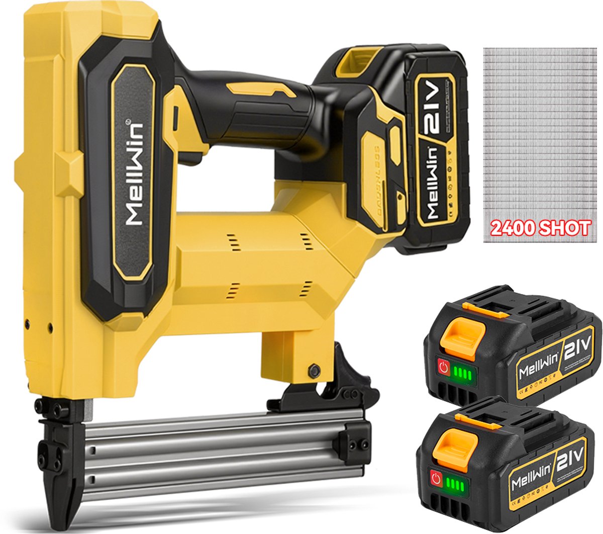 MellWin Accu Spijkerpistool - 18GA Draadloze Bradnagelmachine - met 2xAccu’s & 2400x Spijker - Nietpistool - voor huisverbetering, doe-het-zelf