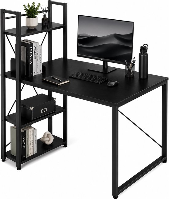 O'DADDY® Bureau met Verstelbare Voeten - Bureautafel - Computertafel - Game Bureau - Gaming Desk Klein - Bureaublad Meubel - 120 x 60 cm - Boekenrek - Computerbureau - Zwart