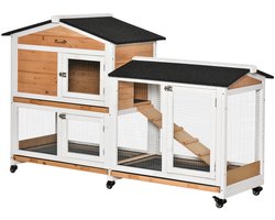 ScaleUnion Houten Konijnenhok met Wielen – Ruim Buitenhok met Weerbestendig Asfaltdak – Houten Dierenverblijf – 157,4 x 53 x 99,5 cm – Naturel